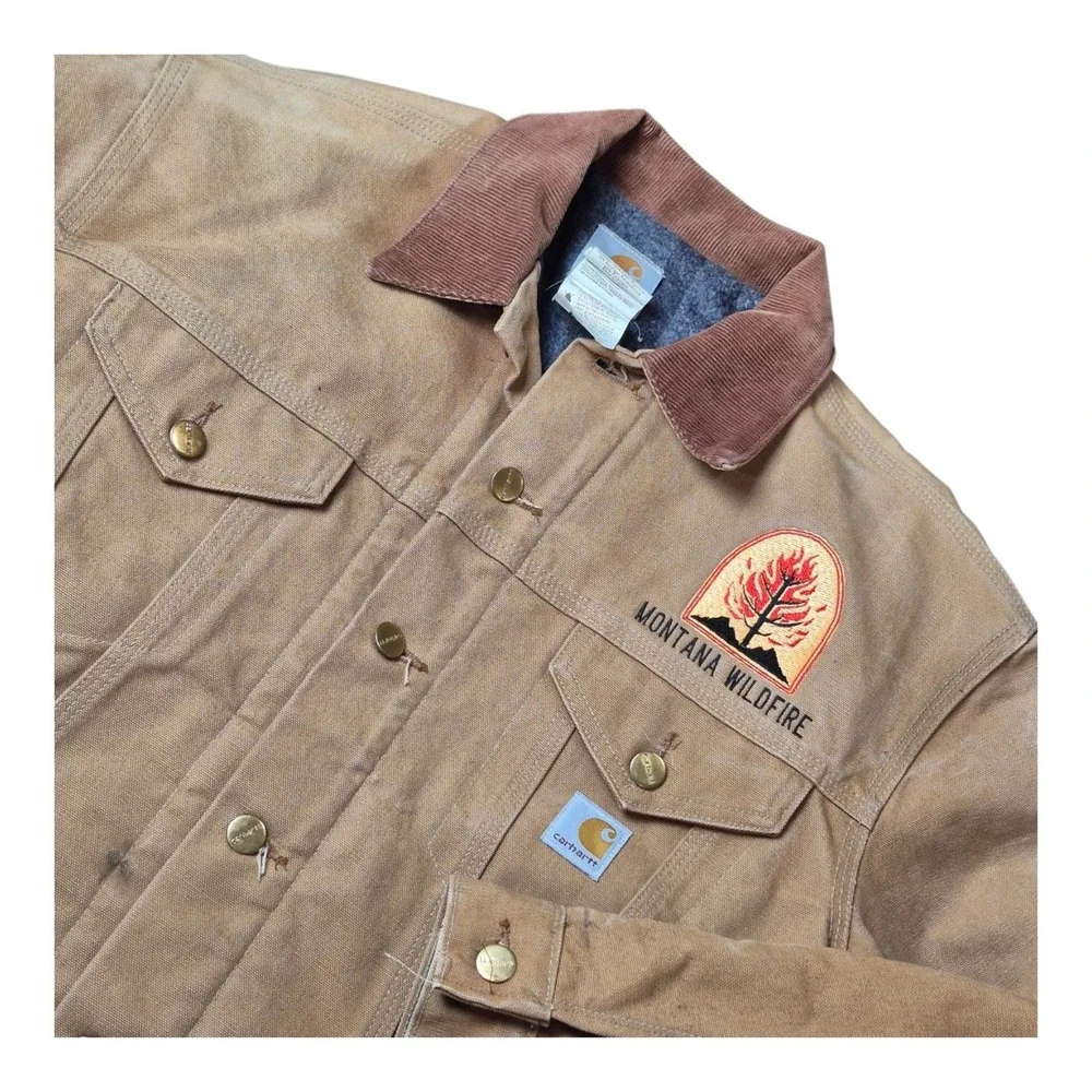 VTG Carhartt Men's 40 J09 BRN Trucker Jacket Blanket Lined Duck Canvas Brown USA